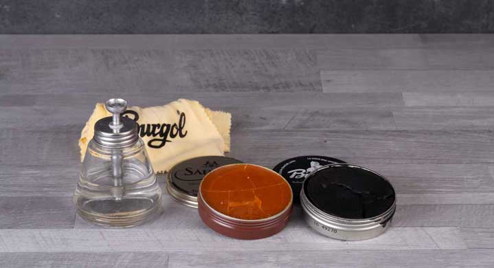 Burgol Schuhwachs, Saphir Mirror Gloss, Burgol Super Gloss, Wasserspender